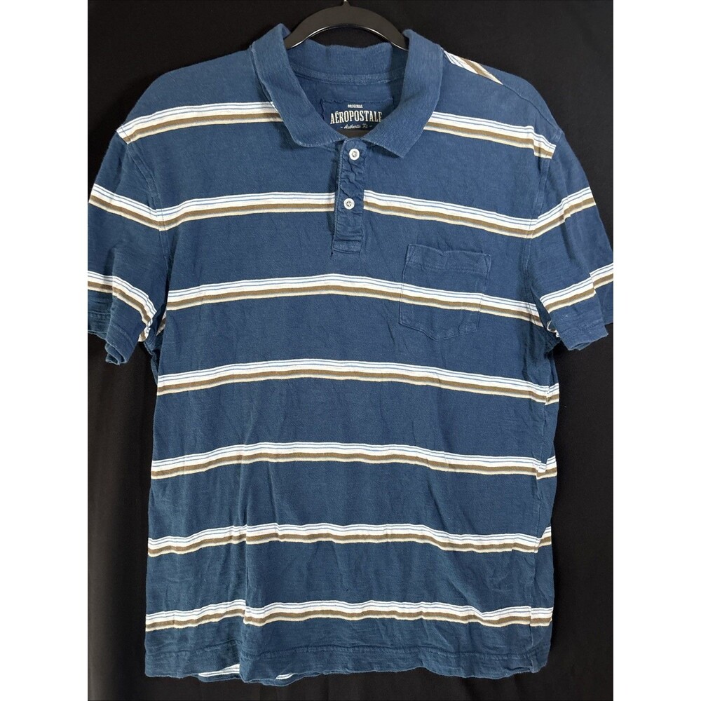 Y2K Aeropostale Polo Men’s L Striped Blue Collared Shirt Preppy